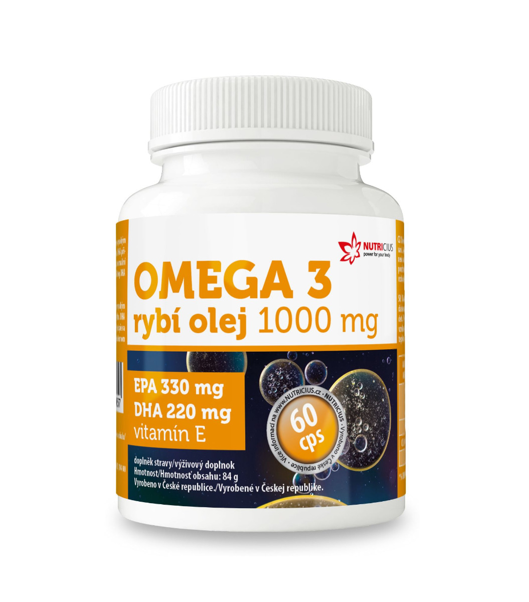 Nutricius Omega 3 Rybí olej 1000 mg EPA 330 mg/DHA 220 mg + vitamín E 60 kapslí Nutricius