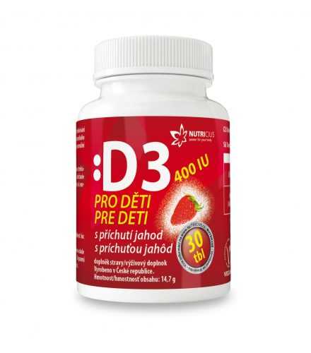 Nutricius Vitamín D3 400 IU pro děti s příchutí jahod 30 tablet Nutricius