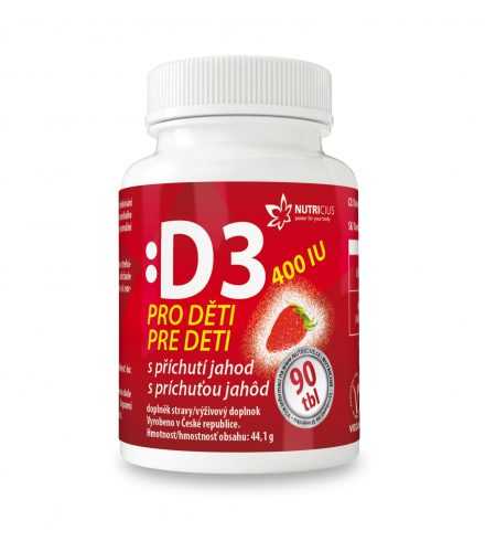 Nutricius Vitamín D3 400 IU pro děti s příchutí jahod 90 tablet Nutricius