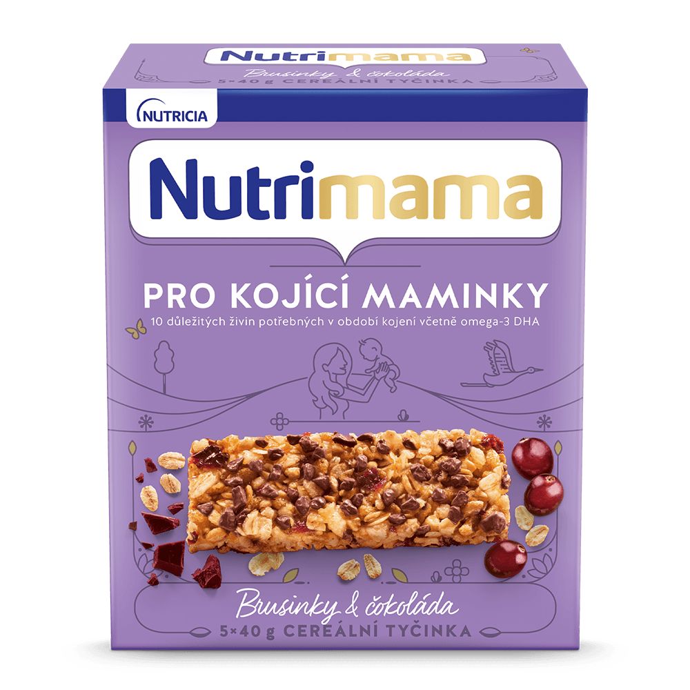 Nutrilon Nutrimama Cereální tyčinky pro kojící matky brusinky a čokoláda 5x40 g Nutrilon