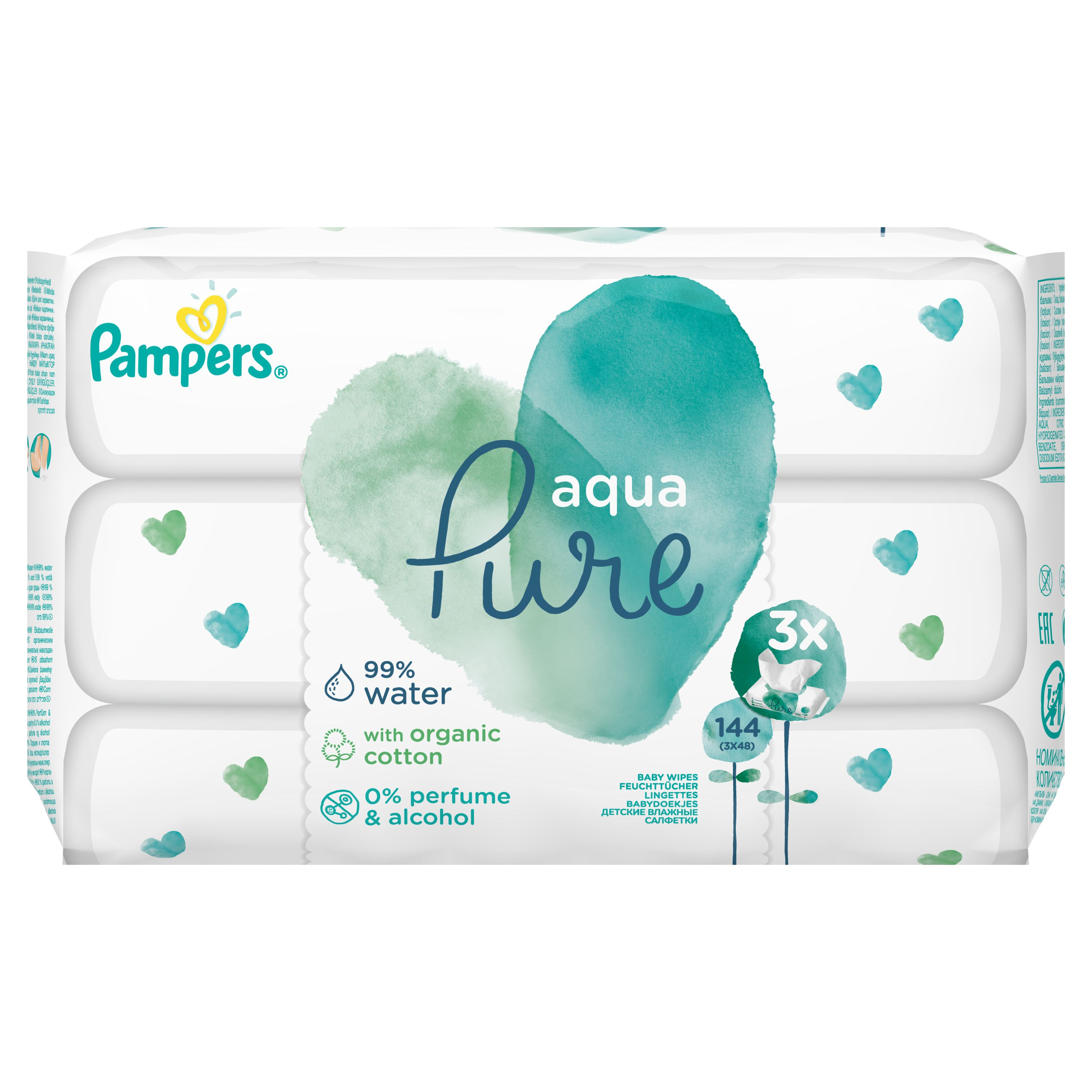 Pampers Aqua Pure vlhčené ubrousky 3x48 ks Pampers