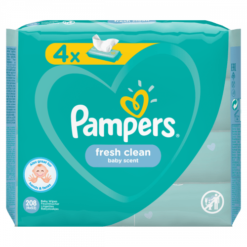 Pampers Fresh Clean vlhčené ubrousky 4x52 ks Pampers