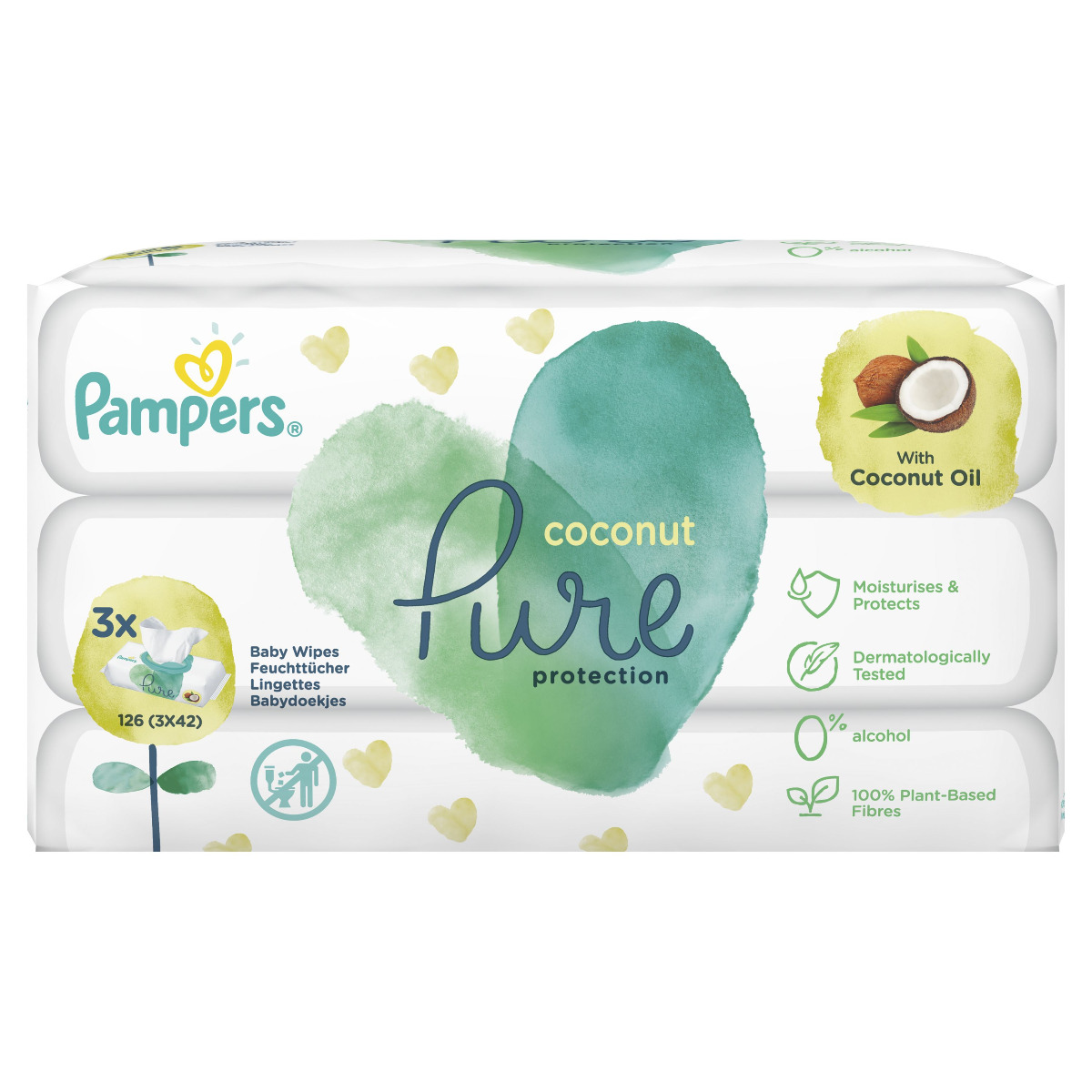 Pampers Pure Protection Coconut dětské čisticí ubrousky 3x42 ks Pampers
