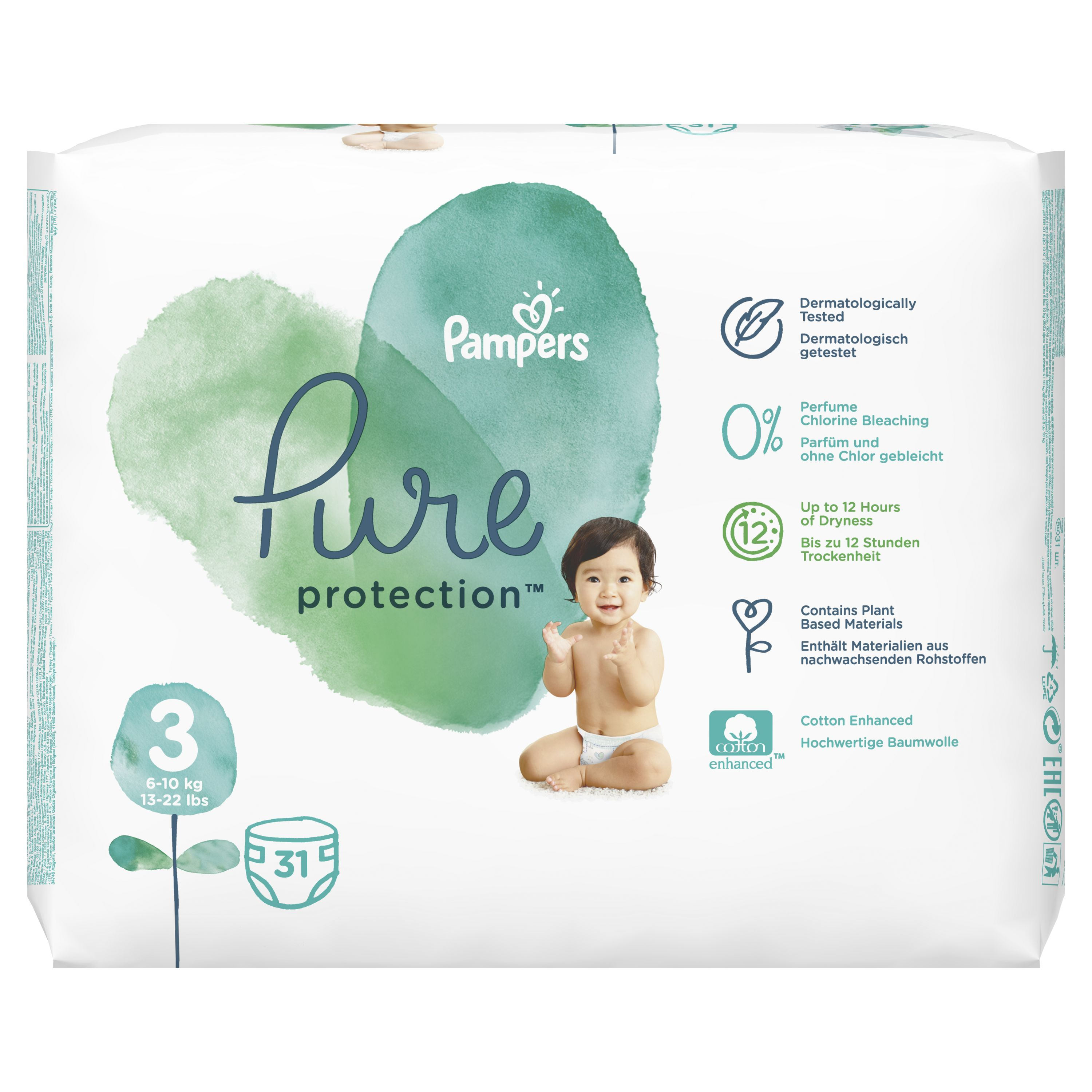 Pampers Pure Protection vel. 3 dětské plenky 31 ks Pampers