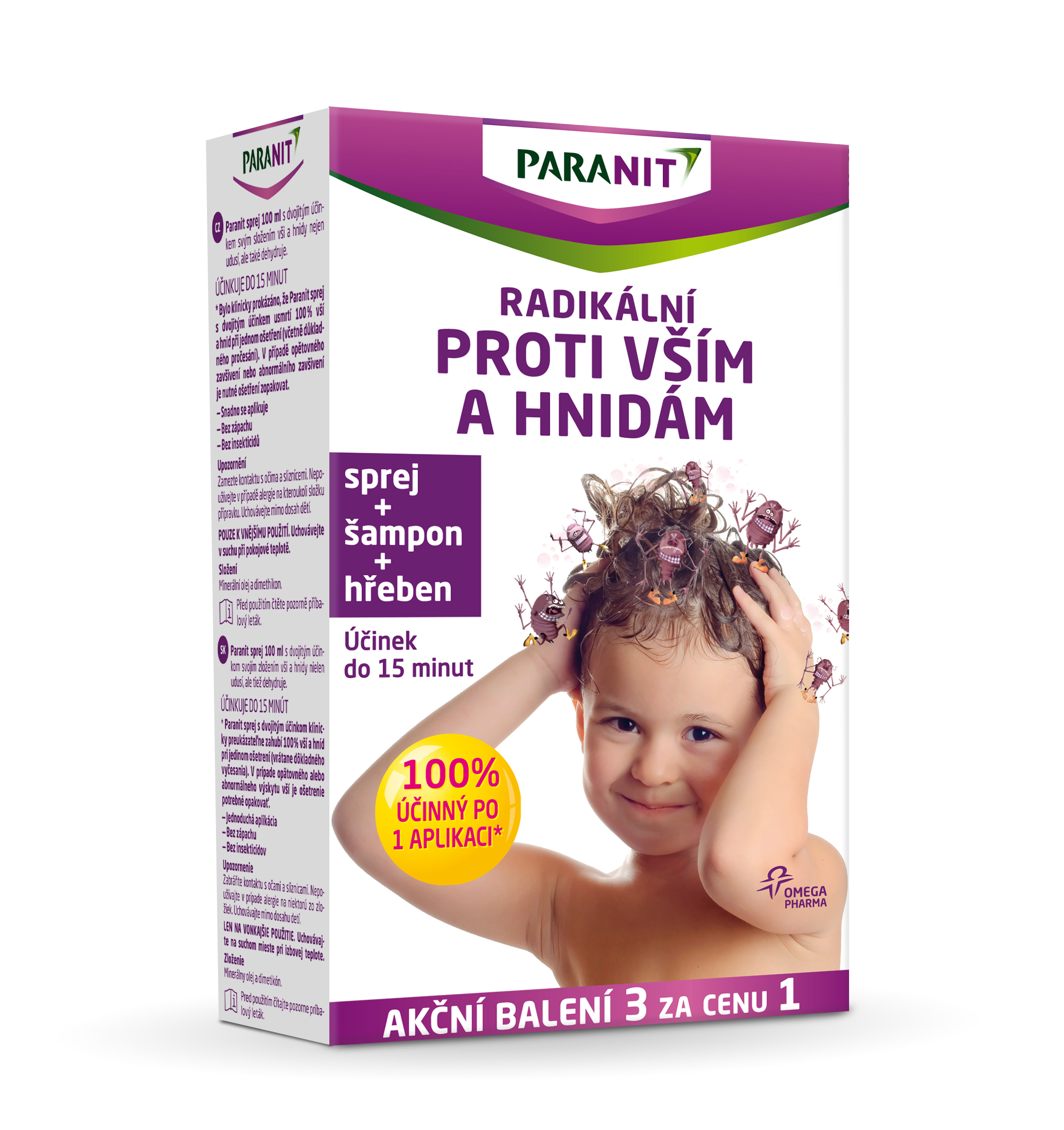 Paranit Radikální sprej 100 ml + hřeben + šampon 100ml ZDARMA Paranit
