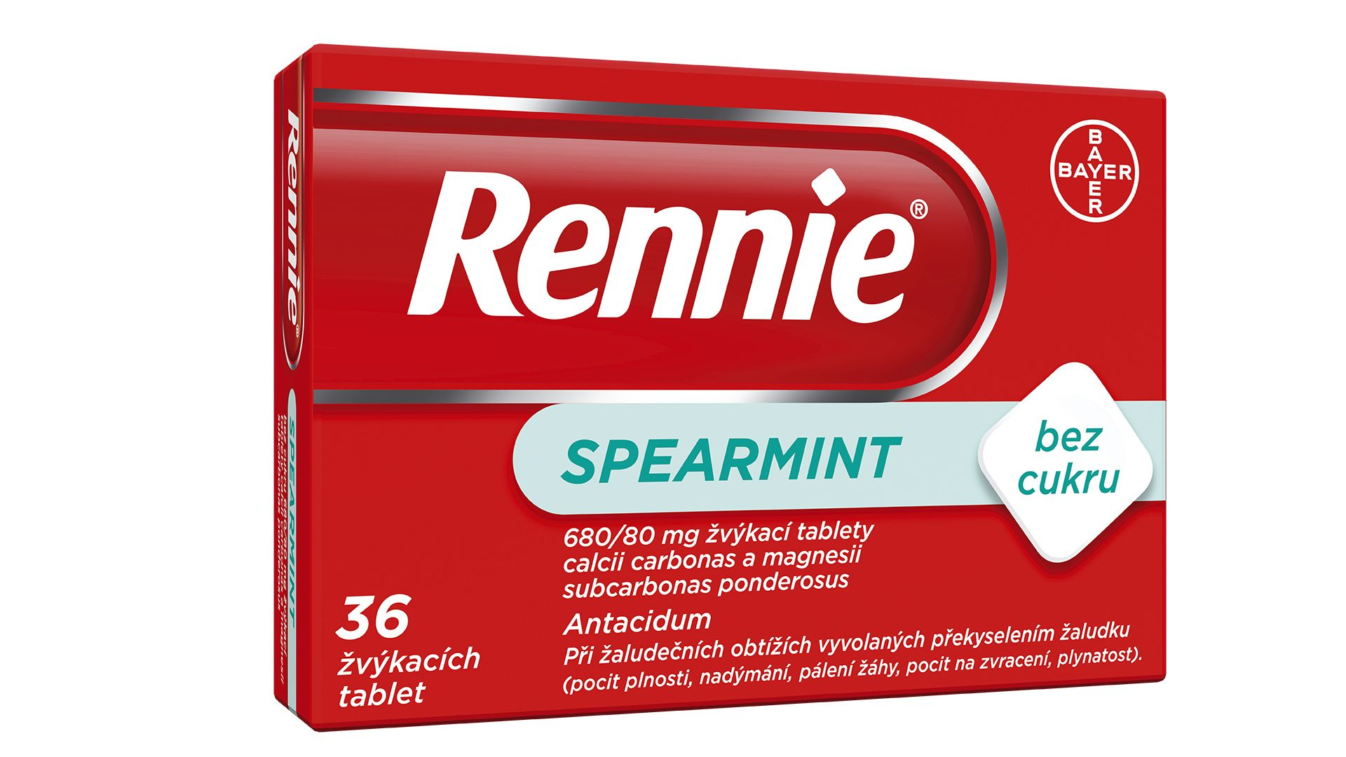 Rennie Spearmint bez cukru 36 žvýkacích tablet Rennie
