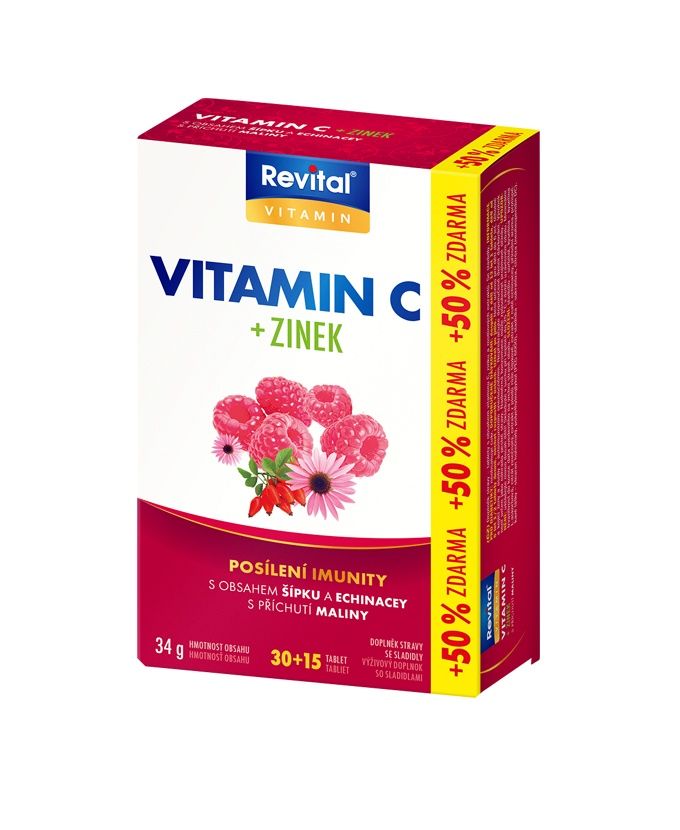 Revital Vitamin C + zinek + echinacea + šípek 45 tablet Revital
