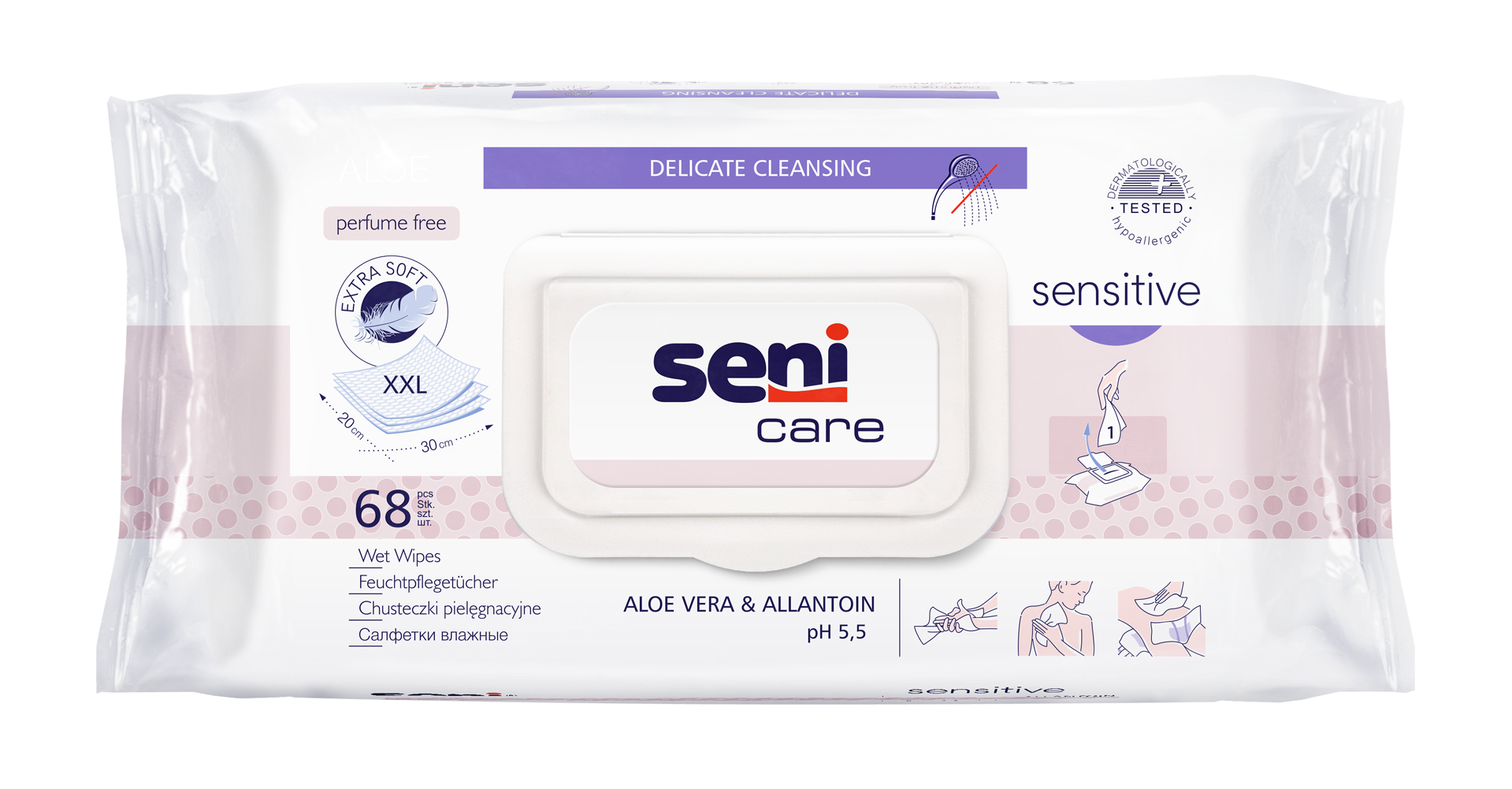 Seni care Sensitive Vlhčené ubrousky 68 ks Seni care