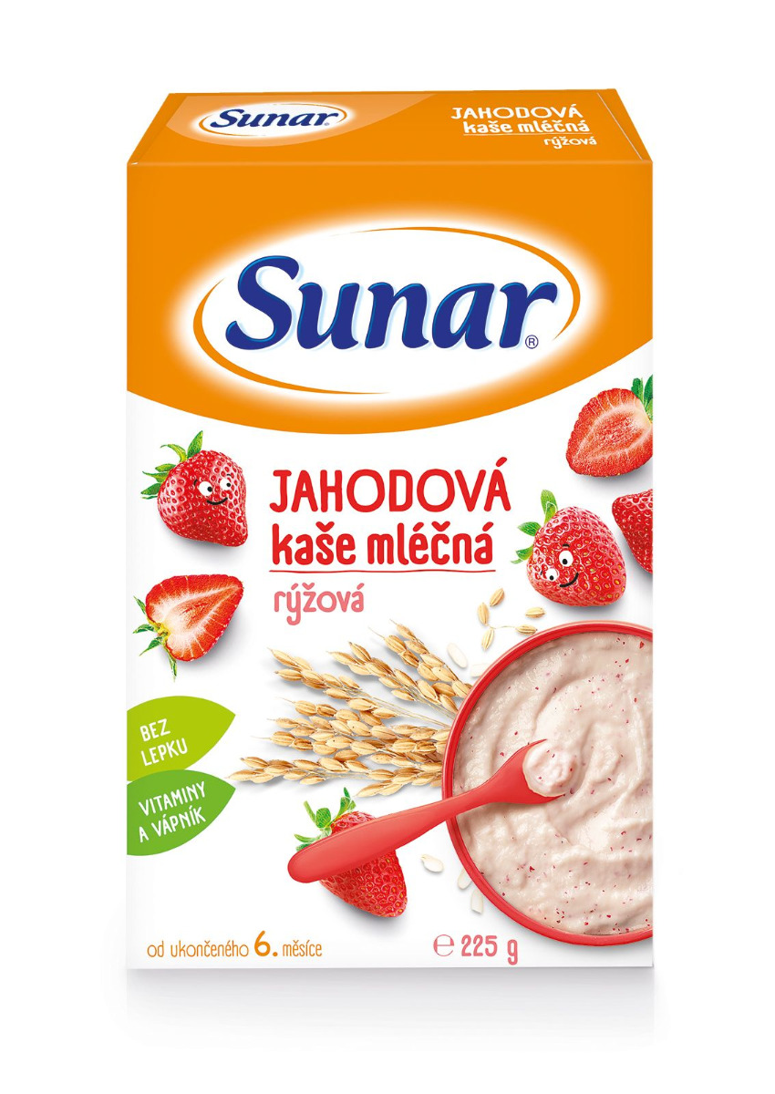 Sunar Mléčná kaše Jahodová rýžová 225 g Sunar