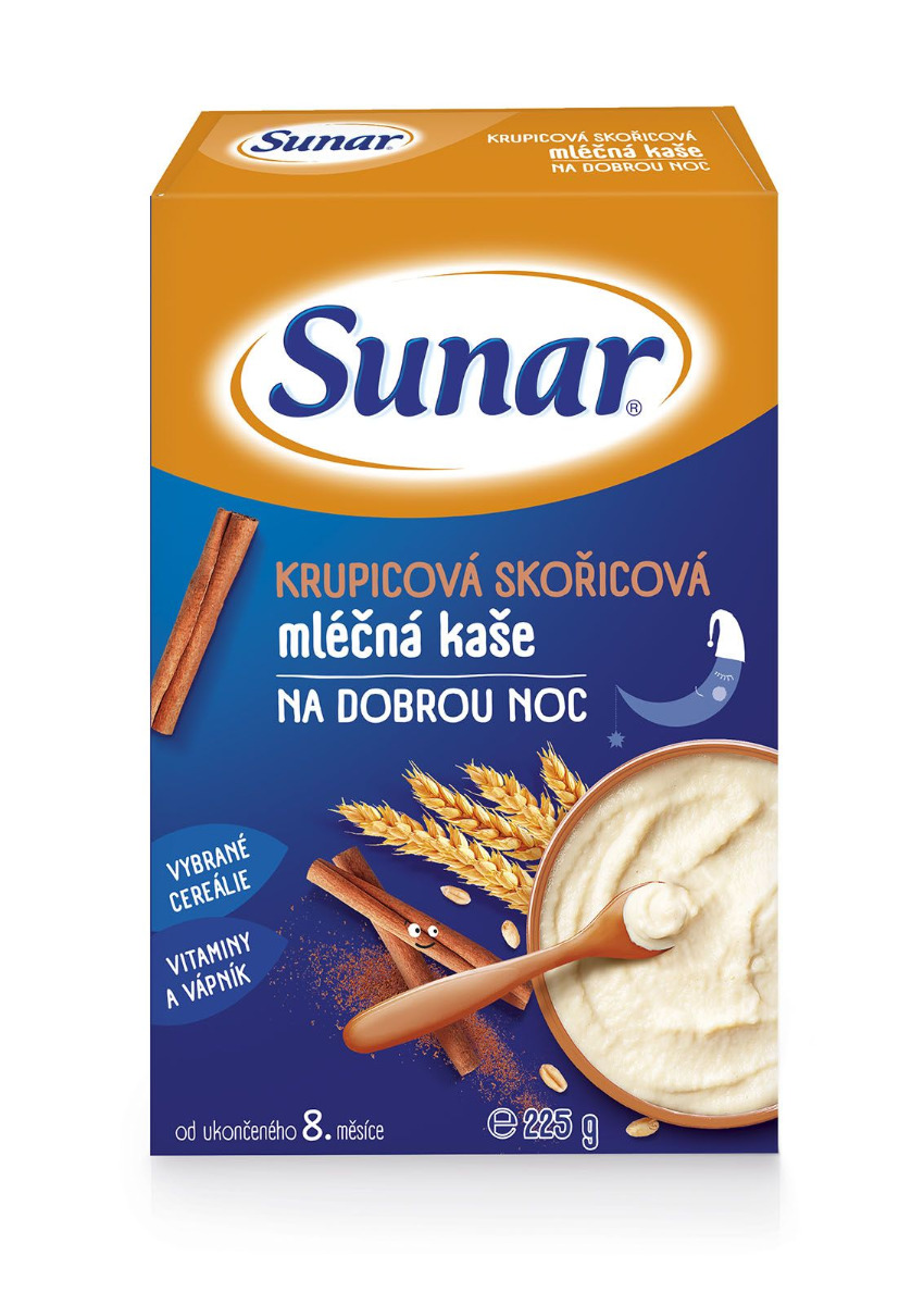 Sunar Mléčná kaše na dobrou noc krupicová skořicová 225 g Sunar