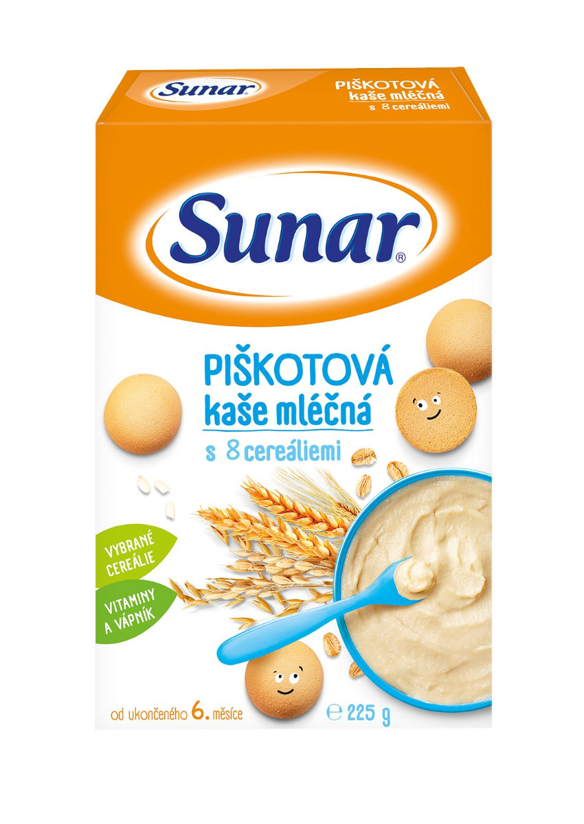 Sunar Mléčná kaše piškotová s 8 cereáliemi 225 g Sunar