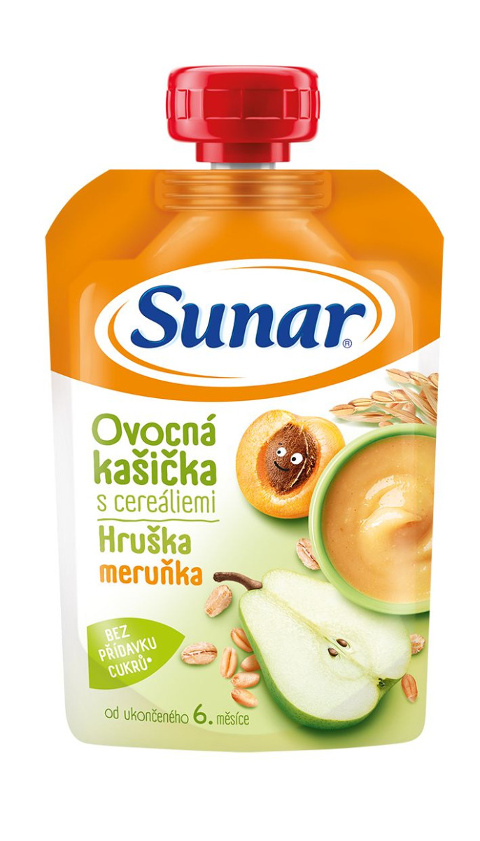 Sunar Ovocná kašička s cereáliemi hruška a meruňka 120 g Sunar