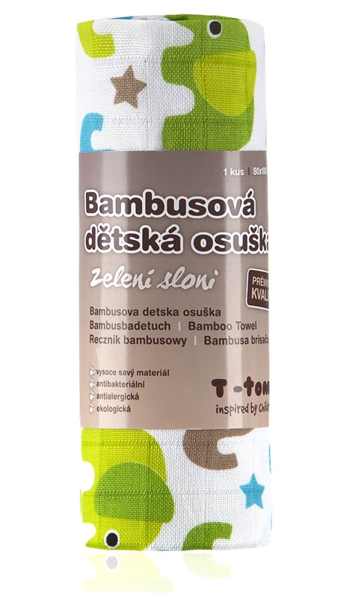 T-tomi Bambusová BIO osuška 1 ks zelení sloni T-tomi