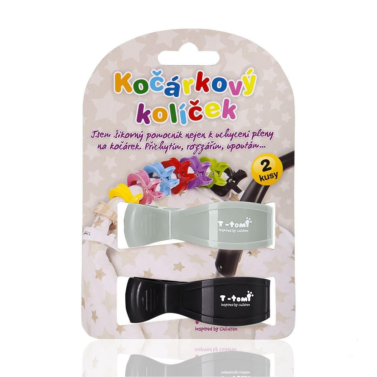 T-tomi Kočárkový kolíček 2 ks šedý + černý T-tomi