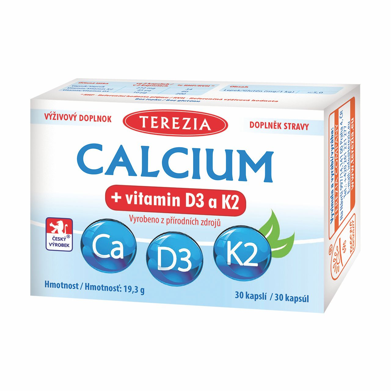 Terezia Calcium + vitamin D3 a K2 30 kapslí Terezia