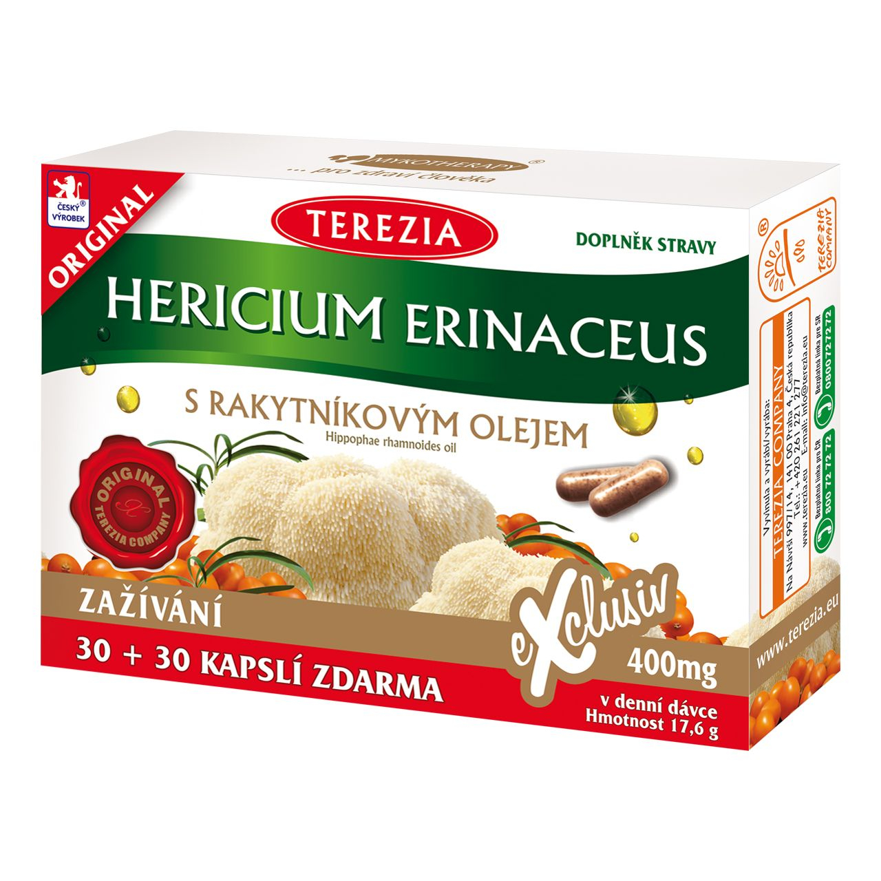 Terezia Hericium erinaceus s rakytníkovým olejem 30+30 kapslí Terezia