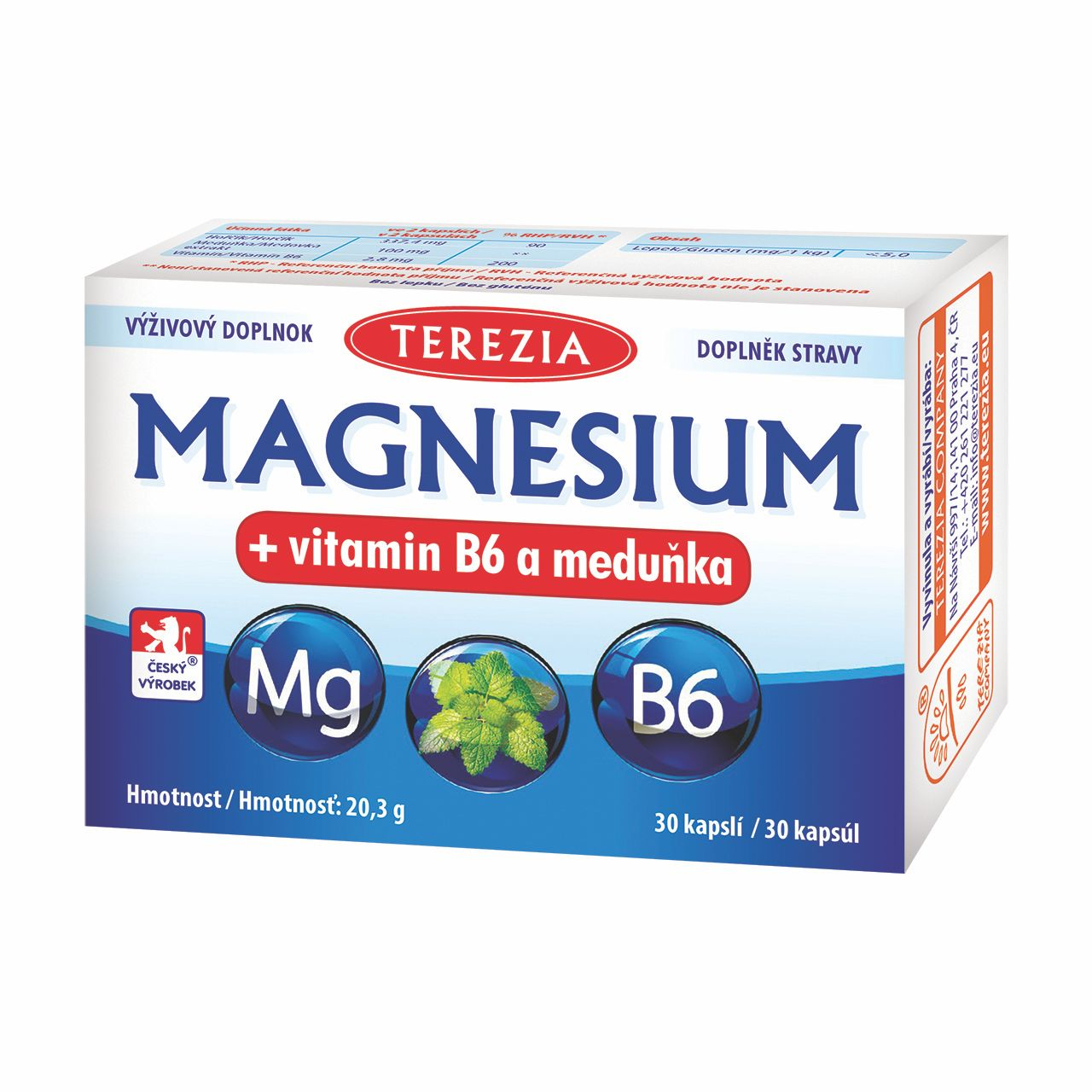 Terezia Magnesium + vitamin B6 a meduňka 30 kapslí Terezia