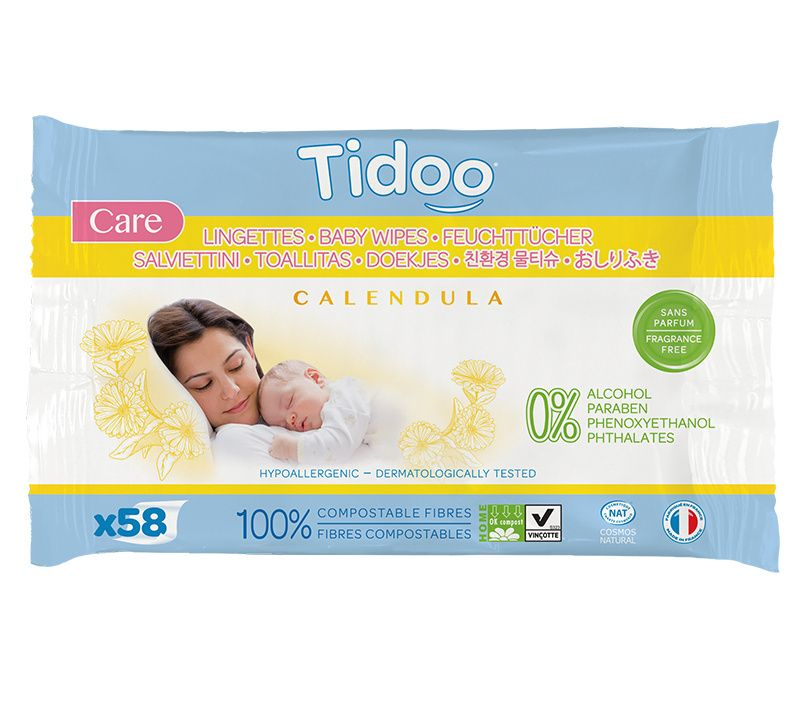 Tidoo Care BIO Jemné vhlčené ubrousky neparfemované 58 ks Tidoo