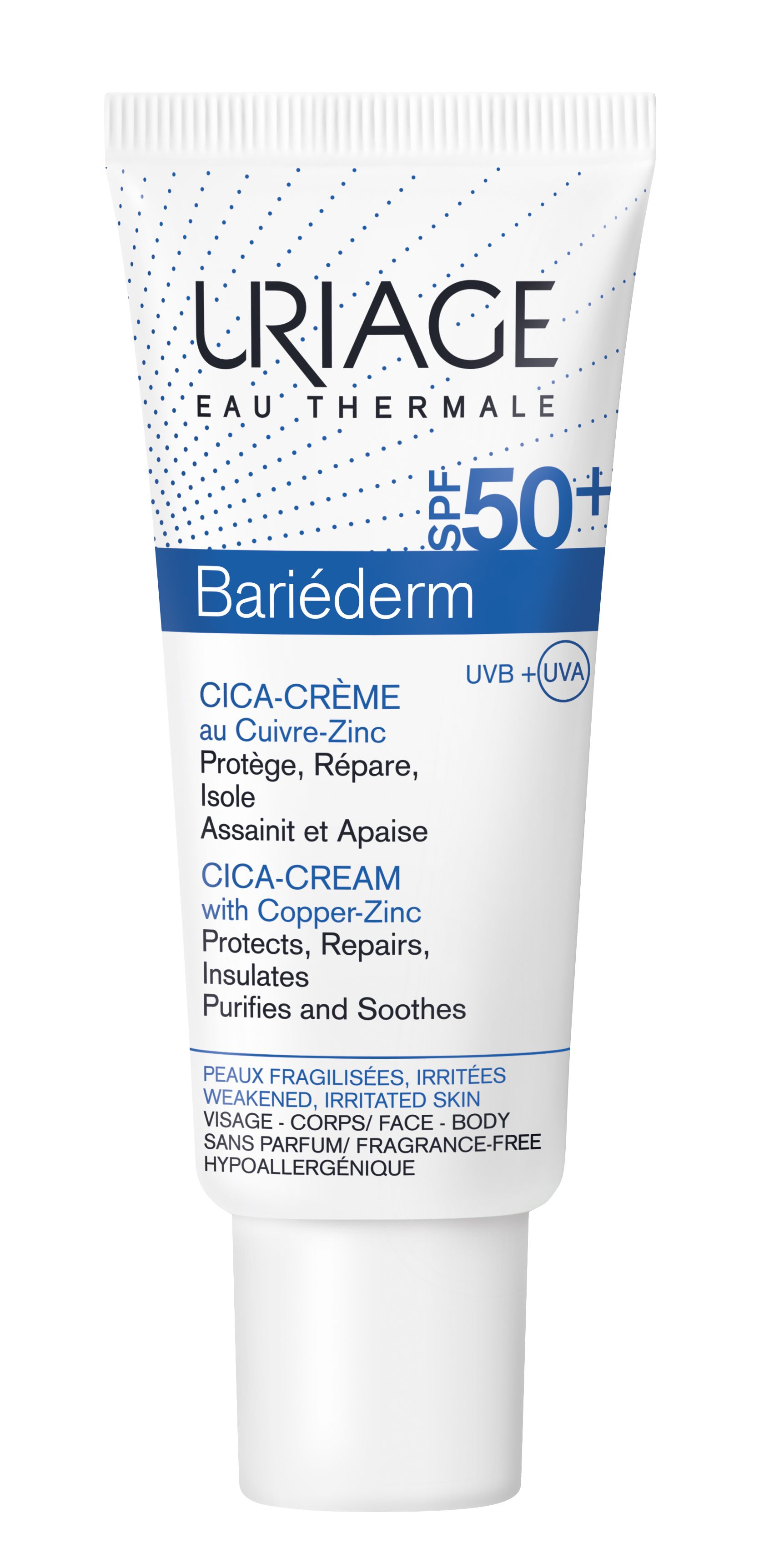 Uriage Bariéderm Cica Creme SPF 50 reparativní krém na popraskanou pokožku 40 ml Uriage