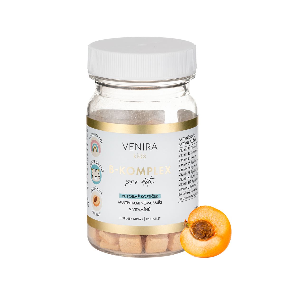 Venira kids B-komplex pro děti ve formě kostiček meruňka 120 tablet Venira