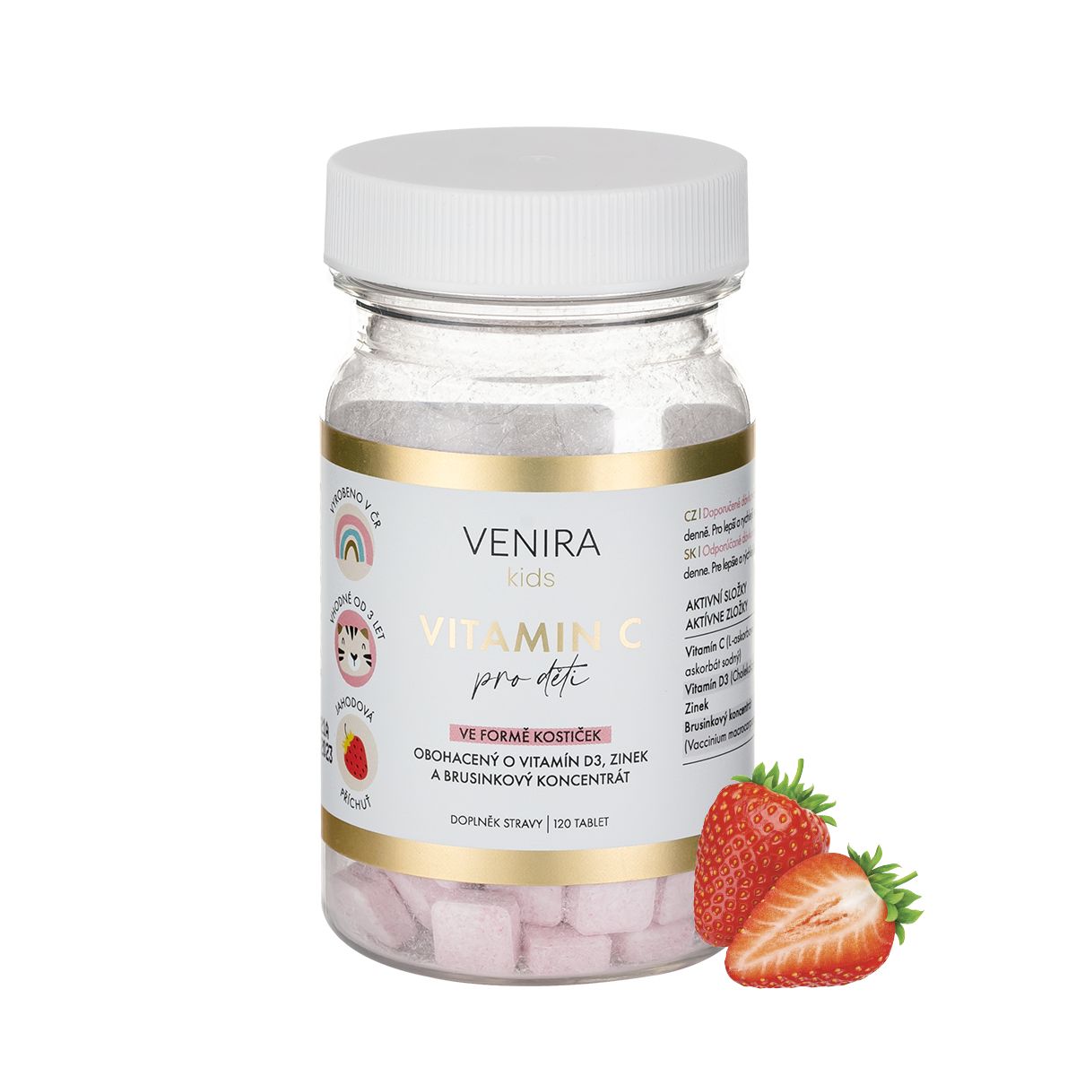 Venira kids Vitamin C pro děti ve formě kostiček jahoda 120 tablet Venira