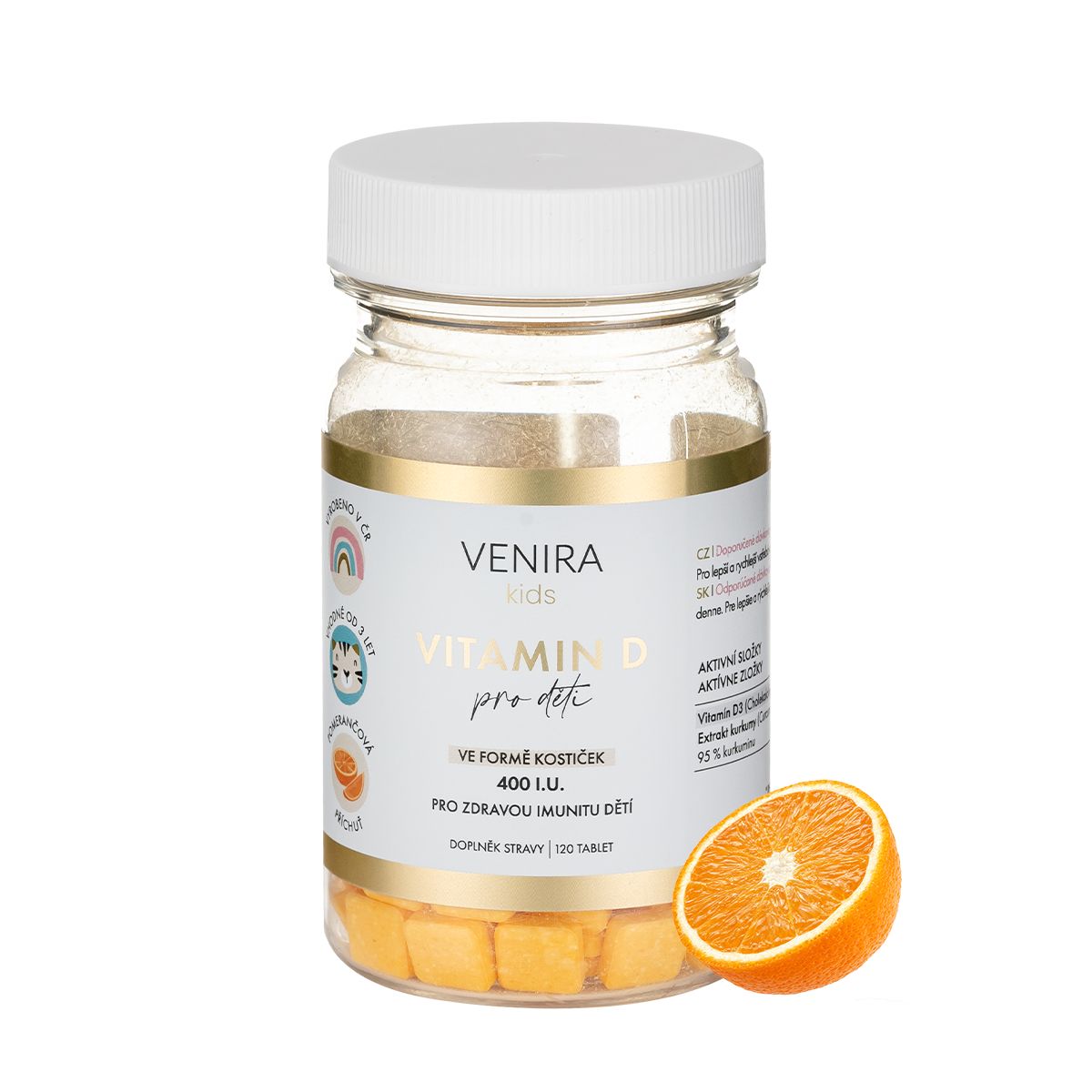 Venira kids Vitamin D pro děti ve formě kostiček pomeranč 120 tablet Venira