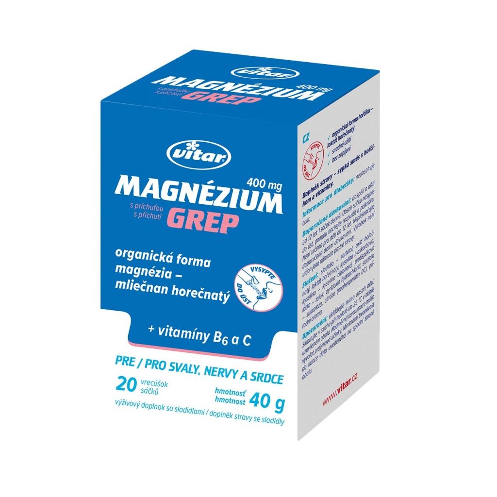 Vitar Magnézium Grep 400 mg + vitamin B6 + vitamin C 20 sáčků Vitar