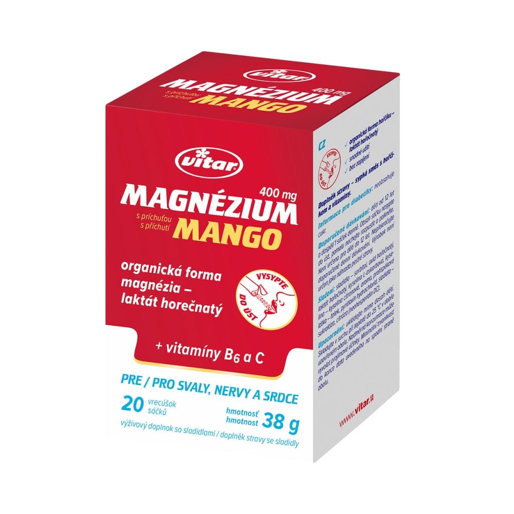 Vitar Magnezium Mango 400 mg + vitamin B6 + vitamin C 20 sáčků Vitar
