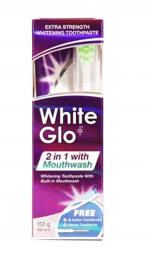 White Glo 2 in 1 Mouthwash bělící zubní pasta s ústní vodou 150 g + kartáček White Glo