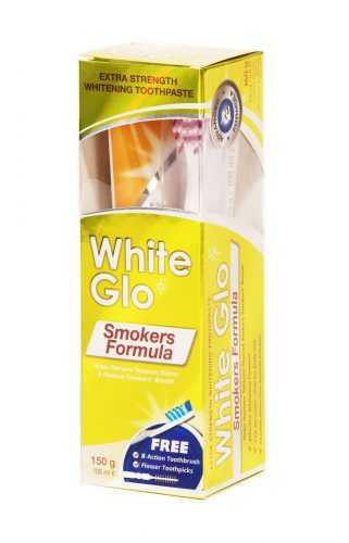 White Glo Bělicí zubní pasta Smokers pro kuřáky 150 g + kartáček na zuby a mezizubní White Glo