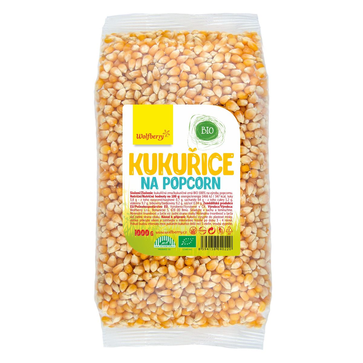 Wolfberry Kukuřice na popcorn BIO 1000 g Wolfberry