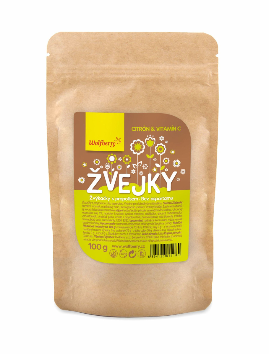 Wolfberry Žvejky s propolisem citrón + vitamín C 100 g Wolfberry