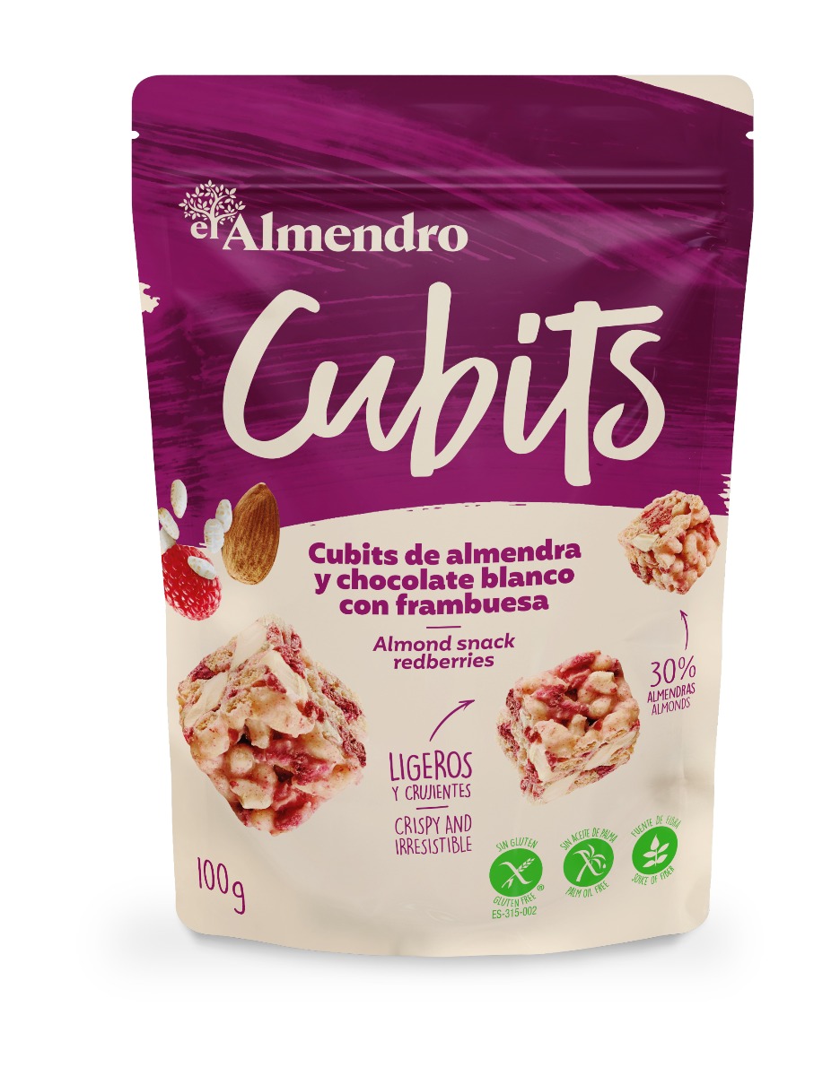 ALMENDRO CUBITS Mandle s bílou čokoládou a malinami 25 g ALMENDRO CUBITS