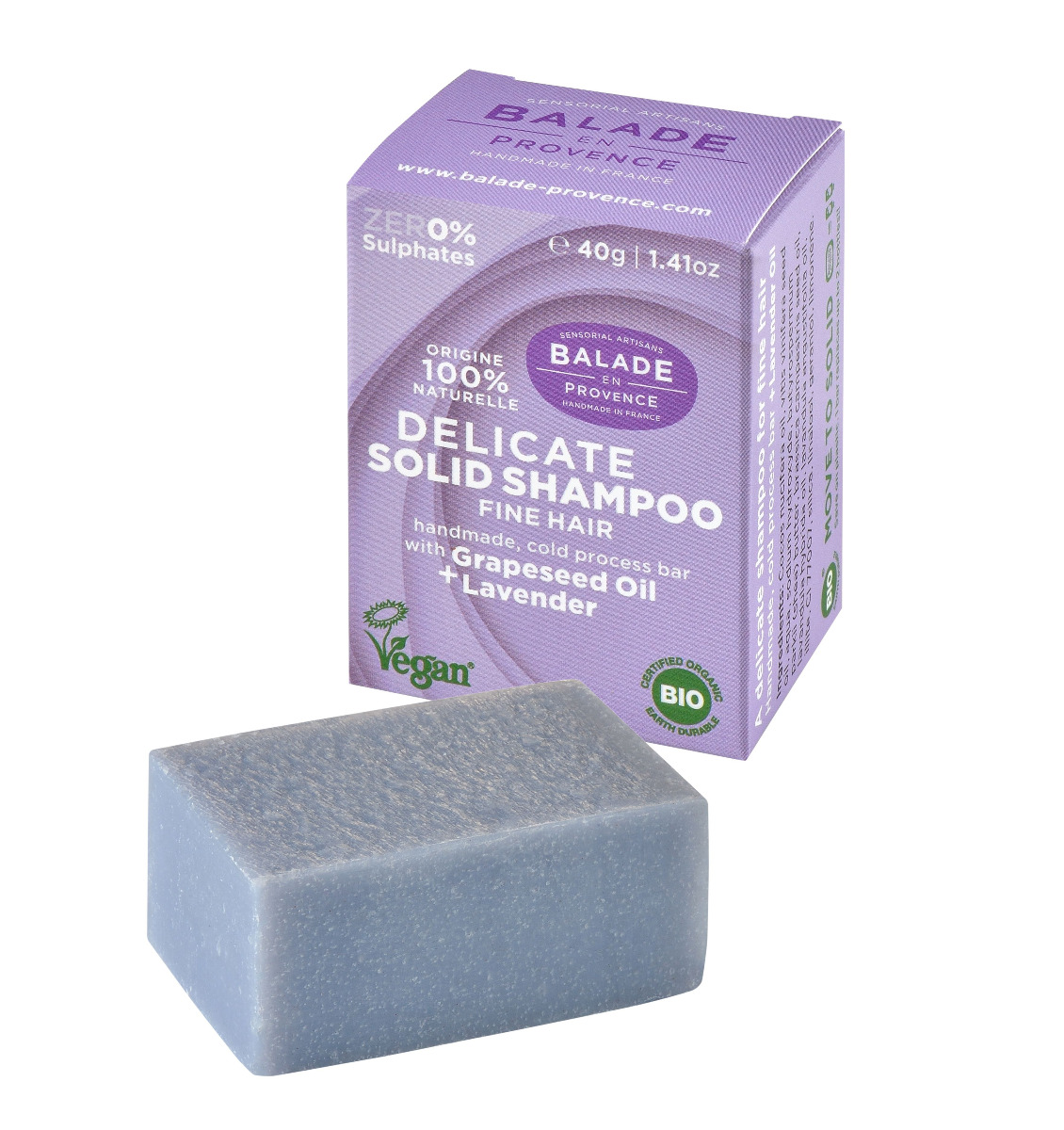 Balade en Provence Posilující tuhý šampon pro jemné vlasy BIO Levandule 40 g Balade en Provence