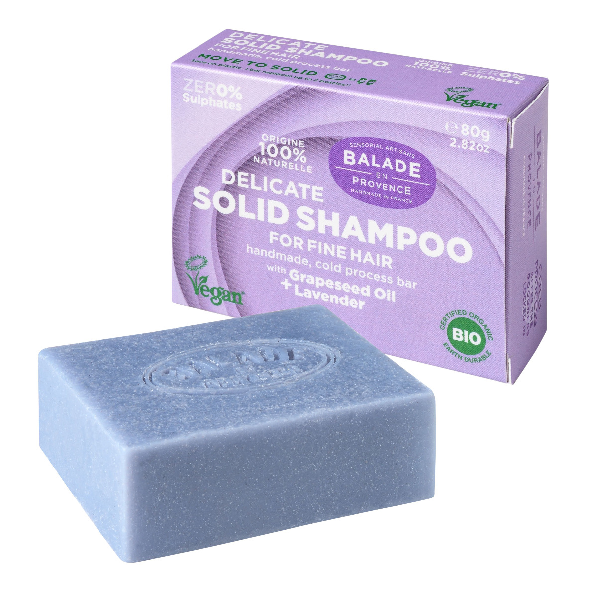 Balade en Provence Posilující tuhý šampon pro jemné vlasy BIO Levandule 80 g Balade en Provence