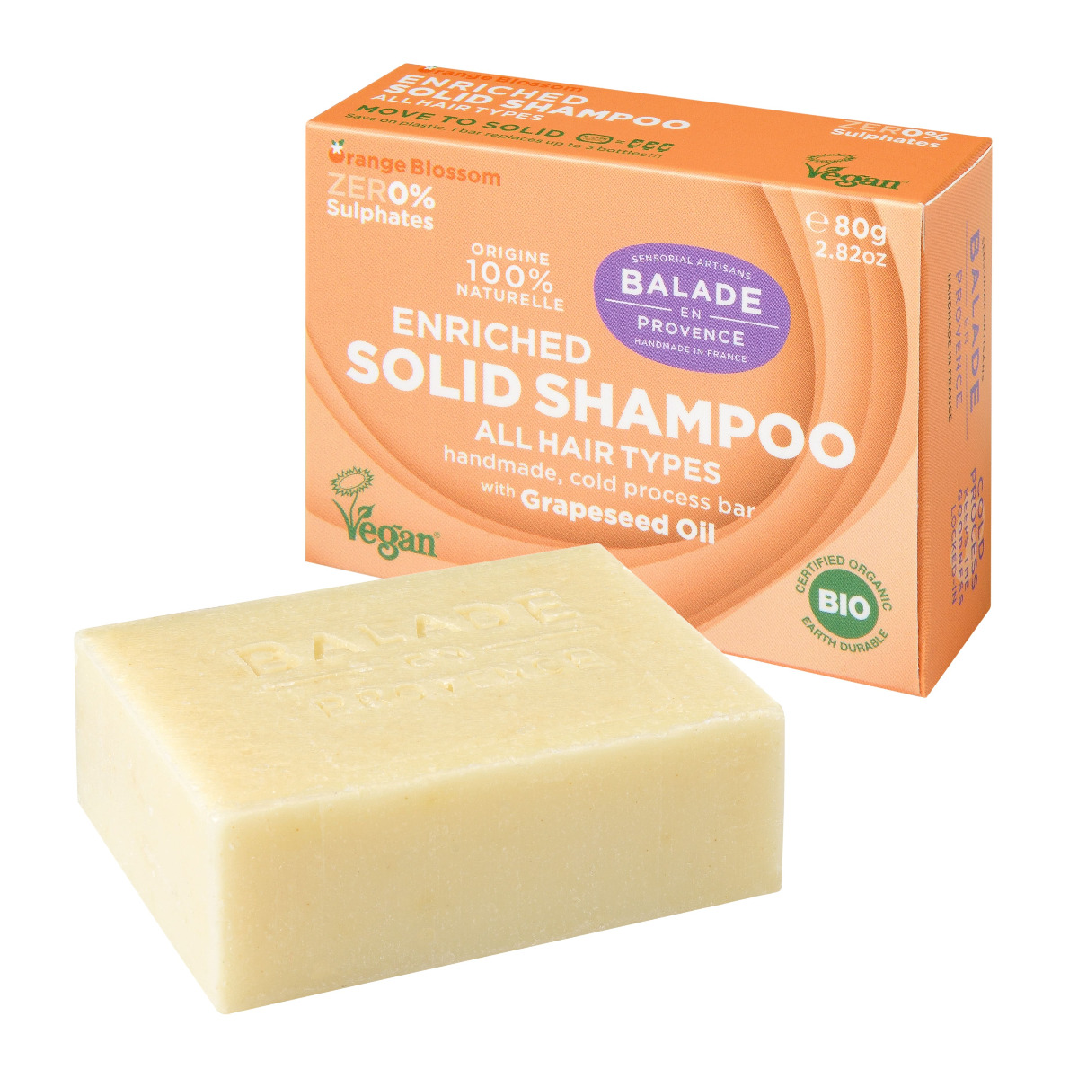 Balade en Provence Vyživující tuhý šampon pro normální vlasy BIO Pomerančový květ 80 g Balade en Provence