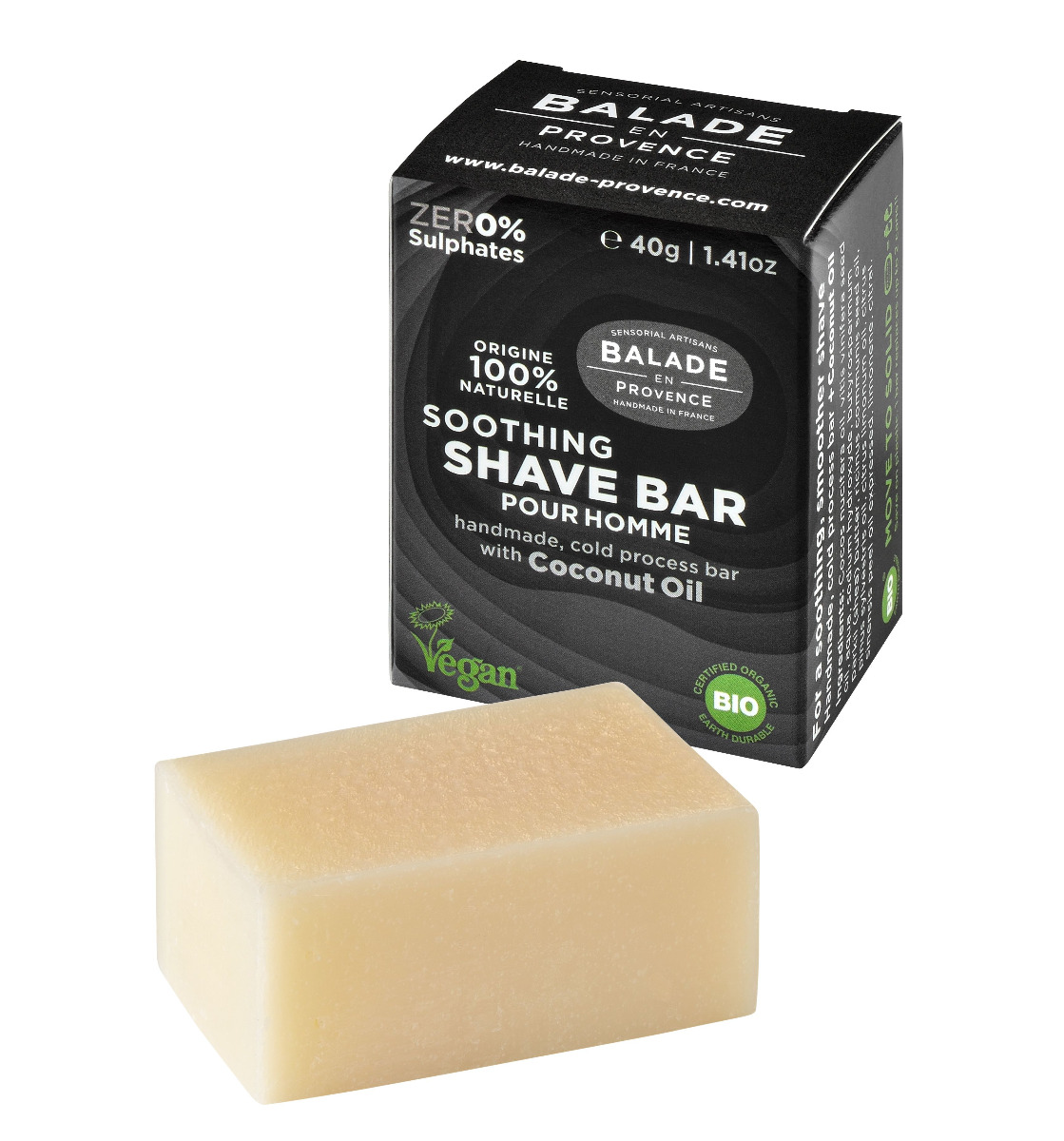 Balade en Provence Zklidňující tuhé mýdlo na holení pro muže BIO Citrus 40 g Balade en Provence