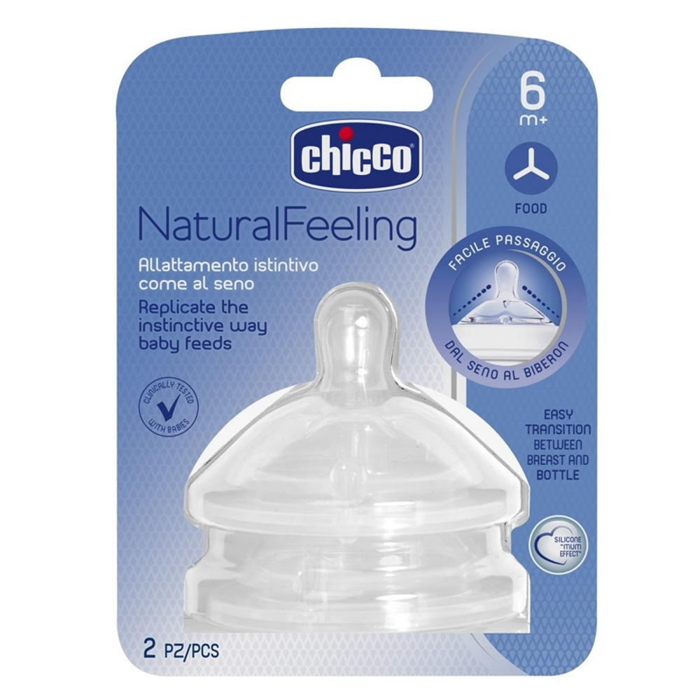 Chicco Natural Feeling Dudlík na láhev silikonový na kaši 2 ks Chicco