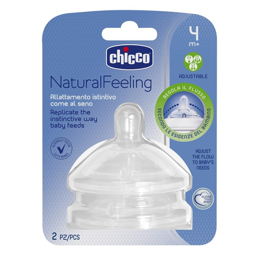 Chicco Natural Feeling Dudlík na láhev silikonový nastavitelný průtok 2 ks Chicco