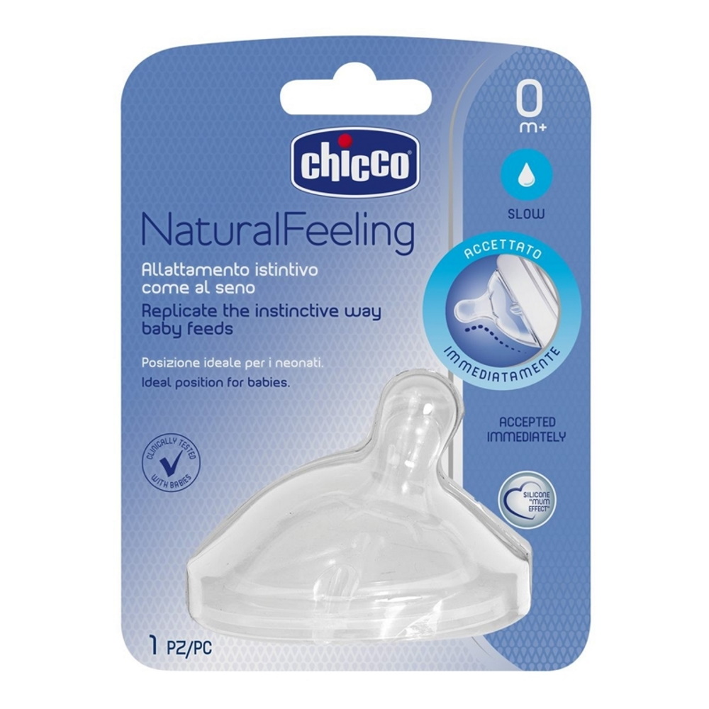 Chicco Natural Feeling Dudlík na láhev silikonový pomalý průtok 1 ks Chicco