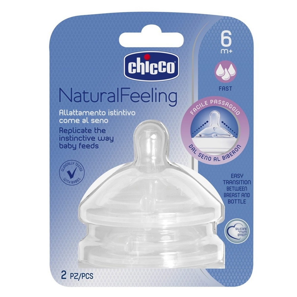 Chicco Natural Feeling Dudlík na láhev silikonový rychlý průtok 2 ks Chicco