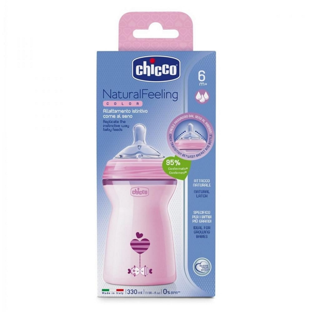 Chicco Natural Feeling Kojenecká láhev 330 ml dívka Chicco