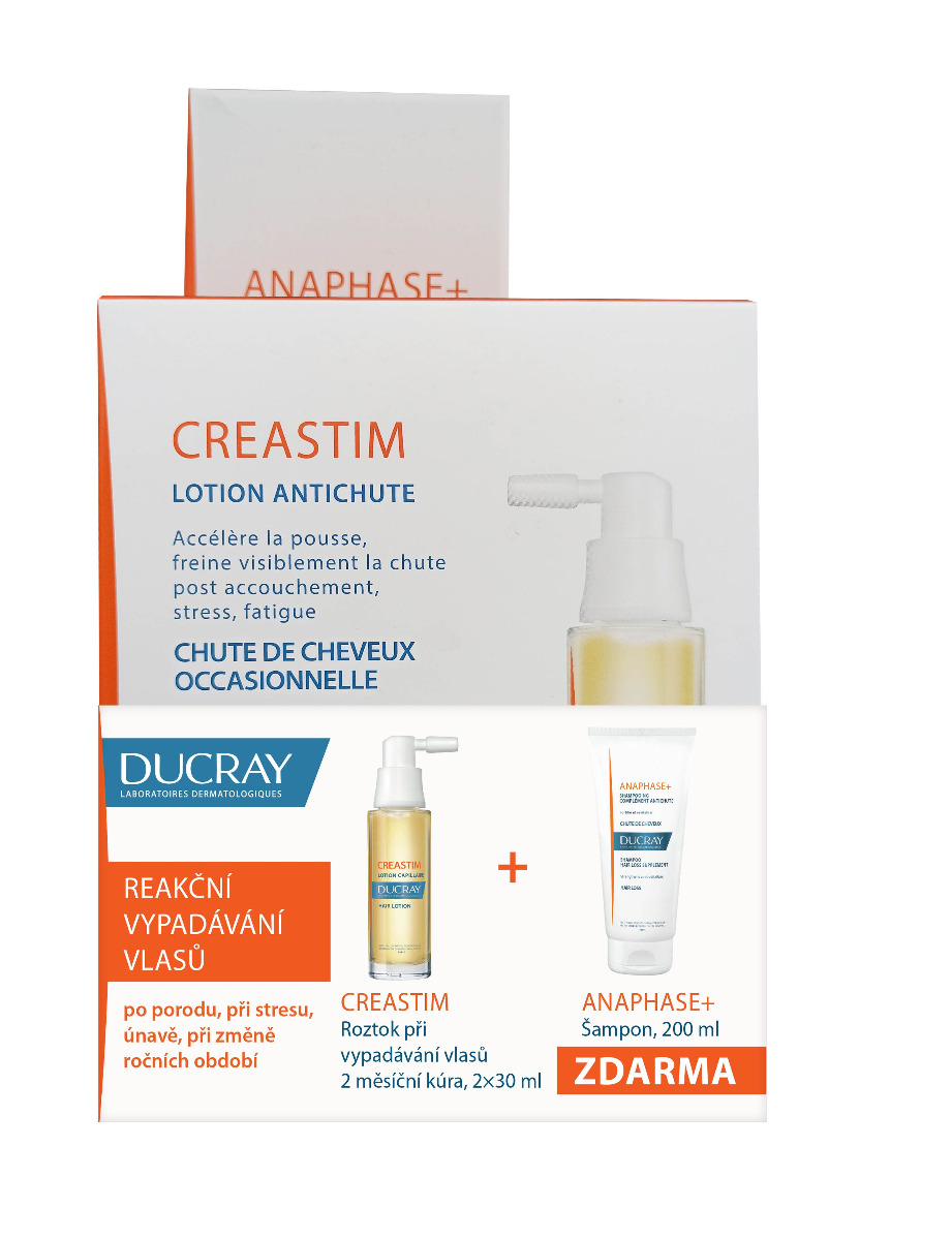 Ducray Creastim Roztok při vypadávání vlasů 2x30 ml + Anaphase šampon 200 ml Ducray