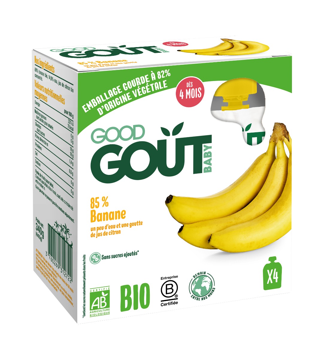 Good Gout BIO Banán 4m+ kapsička 4x85 g Good Gout
