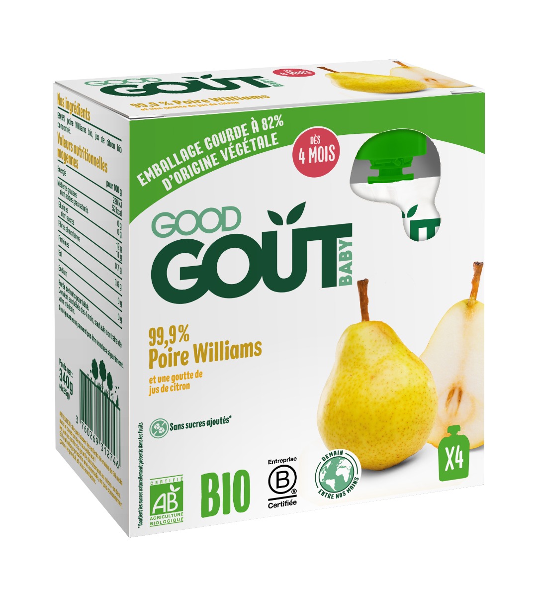 Good Gout BIO Hruška 4m+ 4x85 g Good Gout