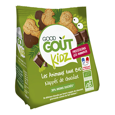 Good Gout BIO Máslová zvířátka polomáčená v hořké čokoládě 120 g Good Gout