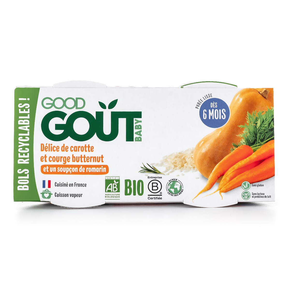 Good Gout BIO Pyré z máslové dýně a mrkve 6m+ 2x190 g Good Gout