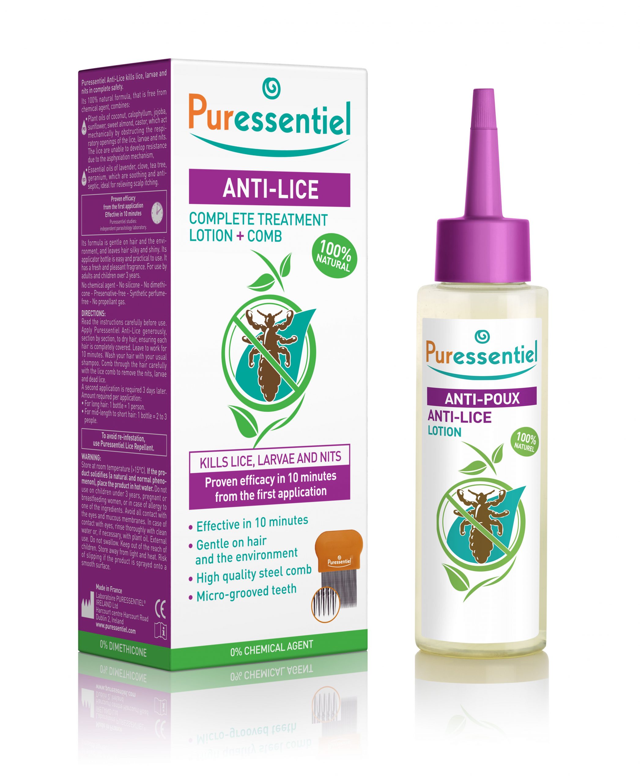 PURESSENTIEL Roztok proti vším + hřebínek 100 ml PURESSENTIEL