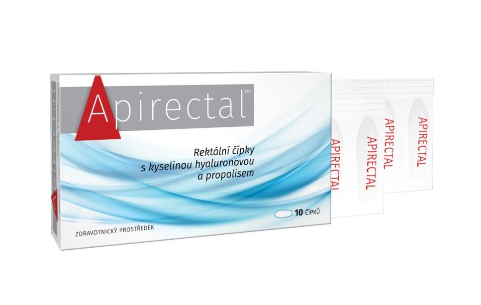 Apirectal Rektální čípky s kyselinou hyaluronovou a propolisem 10 ks Apirectal