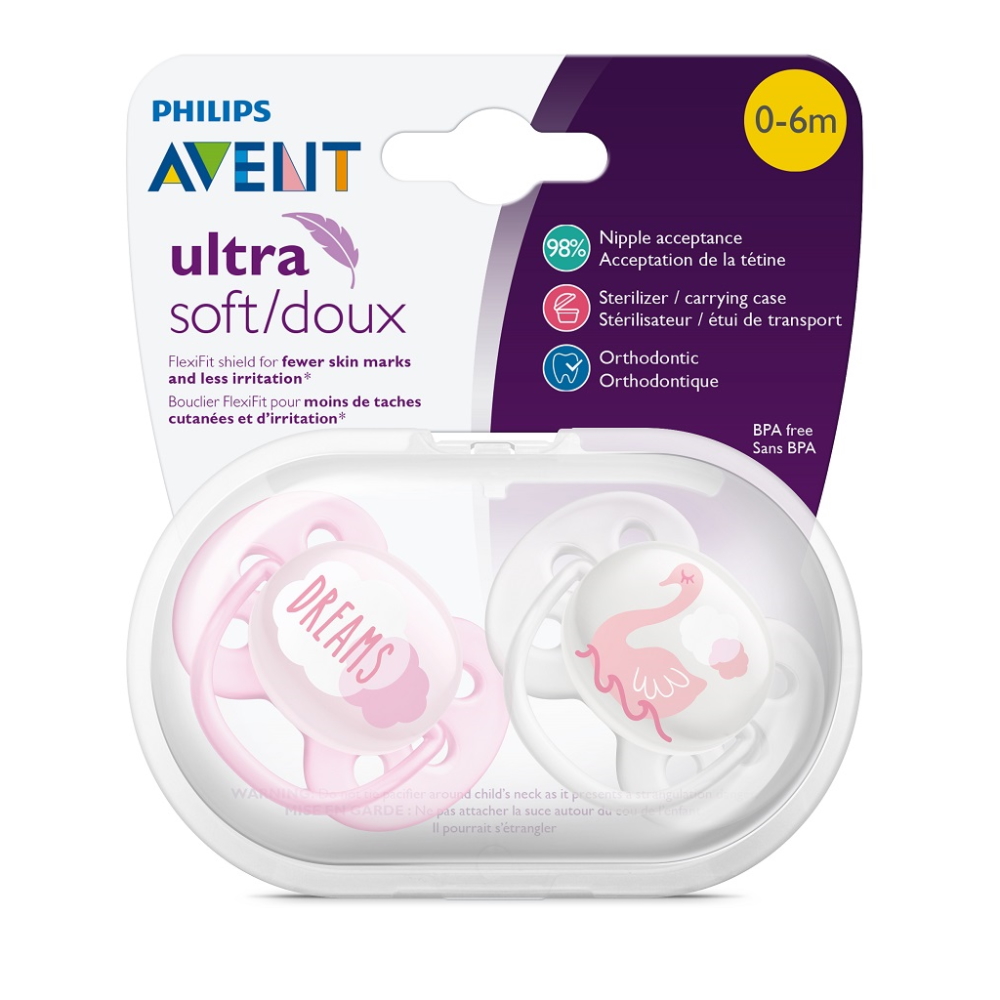 Avent Šidítko Ultrasoft text 0-6 m dívka 2 ks Avent